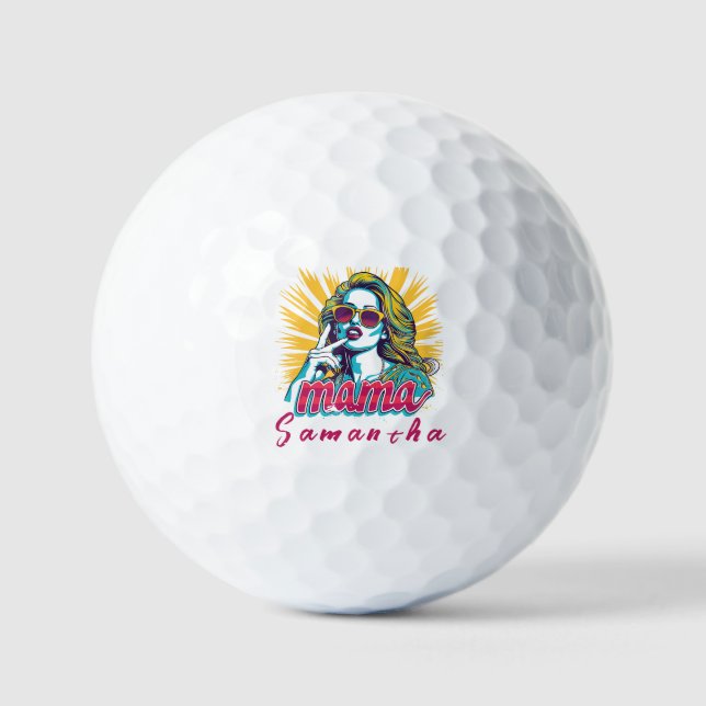 Personalised Retro  Mama Pop Art (5) Golf Balls (Front)