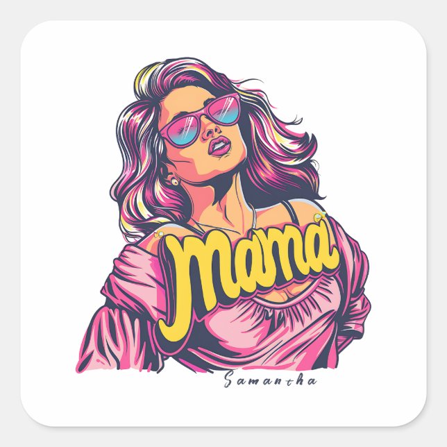 Personalised Retro  Mama Pop Art (6) Square Sticker (Front)