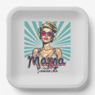 Personalised Retro Mama Pop Art (7) Paper Plate