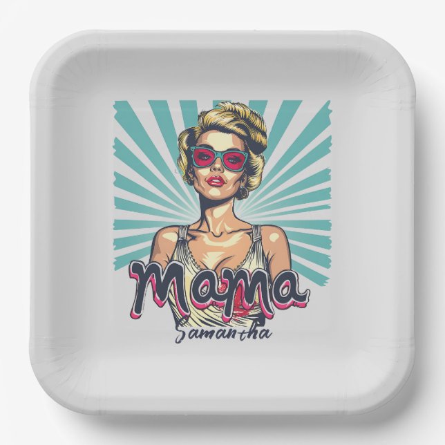 Personalised Retro  Mama Pop Art (7) Paper Plate (Front)