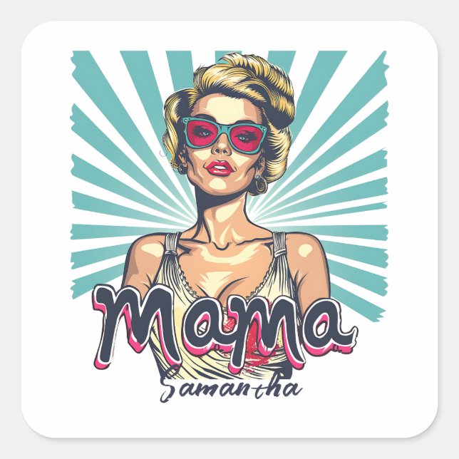 Personalised Retro  Mama Pop Art (7) Square Sticker (Front)