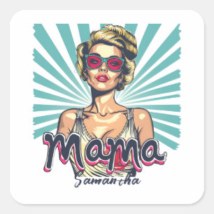 Personalised Retro Mama Pop Art (7) Square Sticker