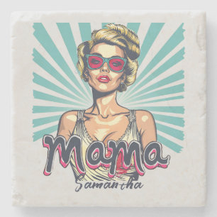 Personalised Retro Mama Pop Art (7) Stone Coaster