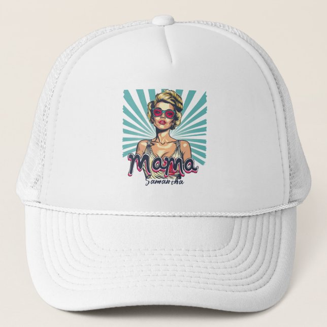 Personalised Retro  Mama Pop Art (7) Trucker Hat (Front)