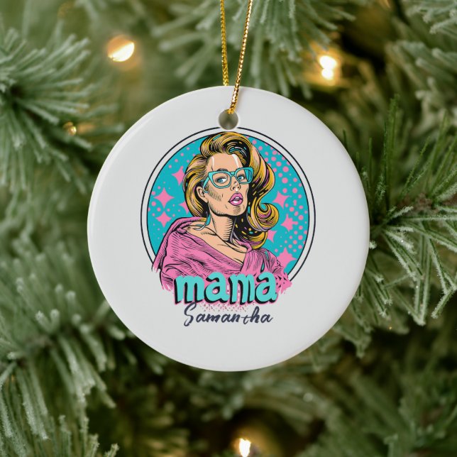 Personalised Retro  Mama Pop Art (8) Ceramic Tree Decoration (Tree)