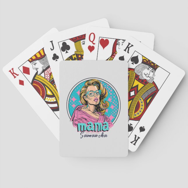 Personalised Retro  Mama Pop Art (8) Playing Cards (Back)
