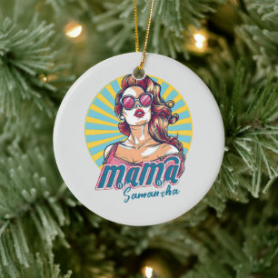 Personalised Retro Mama Pop Art (9) Ceramic Tree Decoration