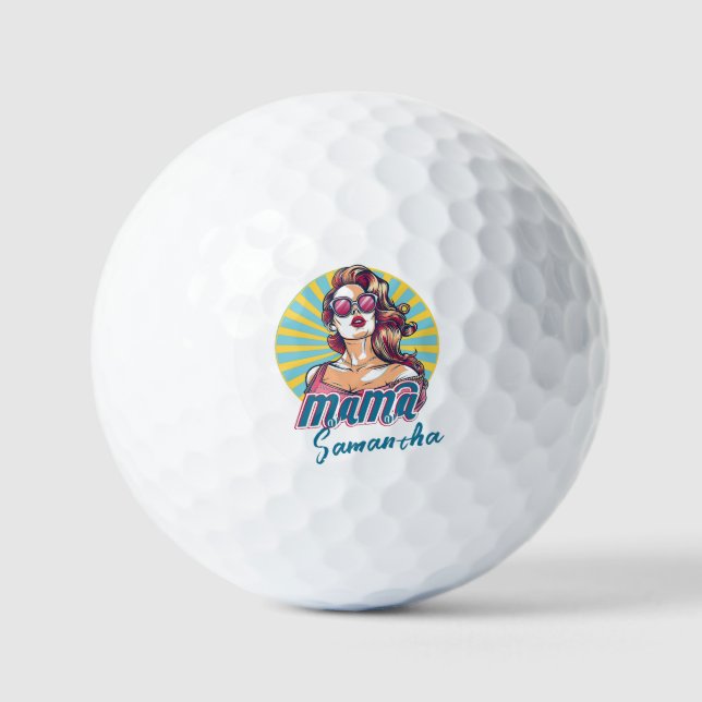 Personalised Retro  Mama Pop Art (9) Golf Balls (Front)