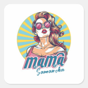 Personalised Retro  Mama Pop Art (9) Square Sticker