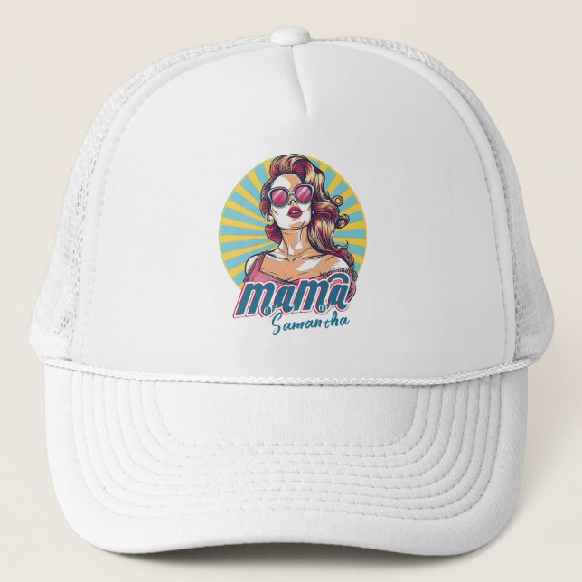 Personalised Retro  Mama Pop Art (9) Trucker Hat (Front)