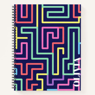 Personalised Retro Maze Pattern Spiral Notebook