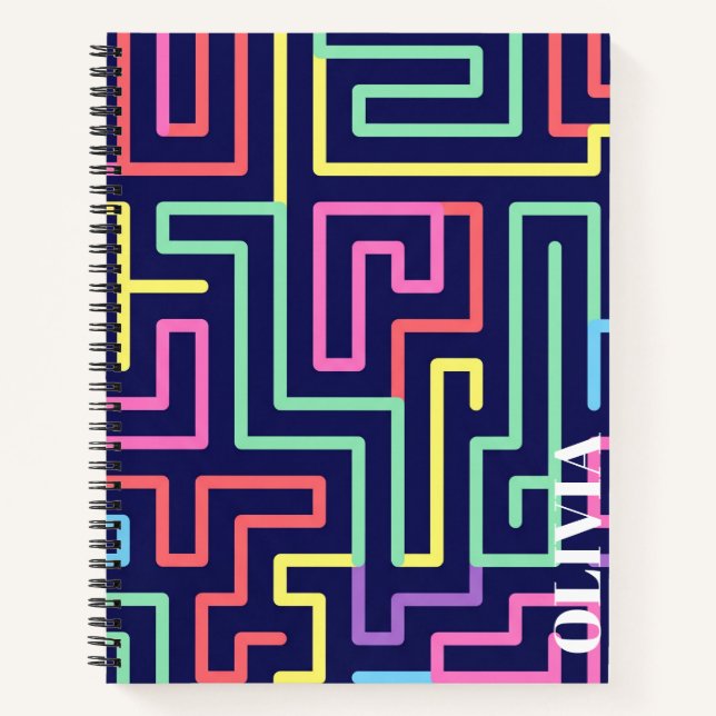 Personalised Retro Maze Pattern Spiral Notebook (Front)