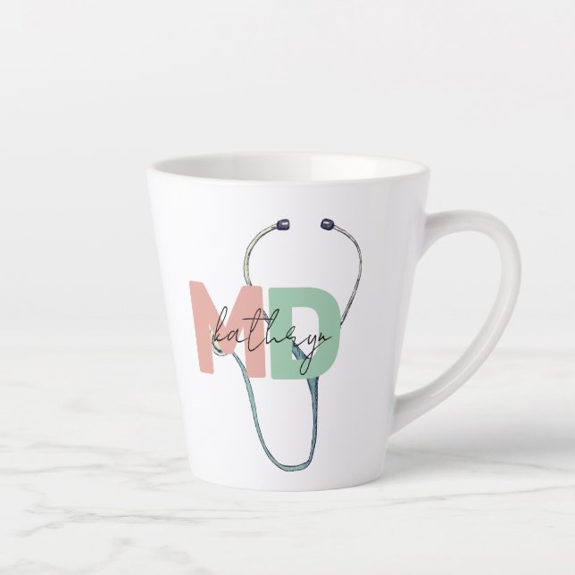 Personalised Retro Medical Doctor MD Name  Latte Mug (Right)