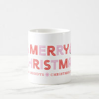 Personalised Retro Merry Christmas Tree Pink & Red