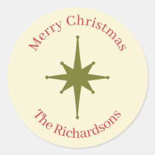 Personalised Retro Midcentury Christmas Red Green  Classic Round Sticker