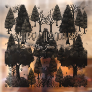 Personalised Retro Minimalist Black Holiday Trees Window Cling