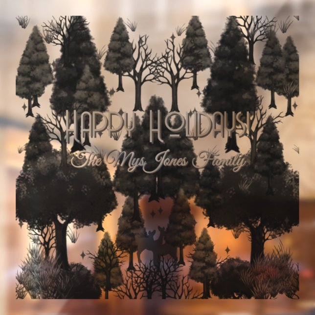 Personalised Retro Minimalist Black Holiday Trees Window Cling (Sheet 2)