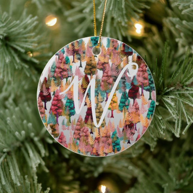 Personalised Retro Minimalist Colours Trees Ceramic Tree Decoration (Tree)