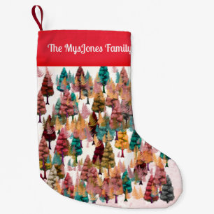 Personalised Retro Minimalist Colours Trees  Small Christmas Stocking