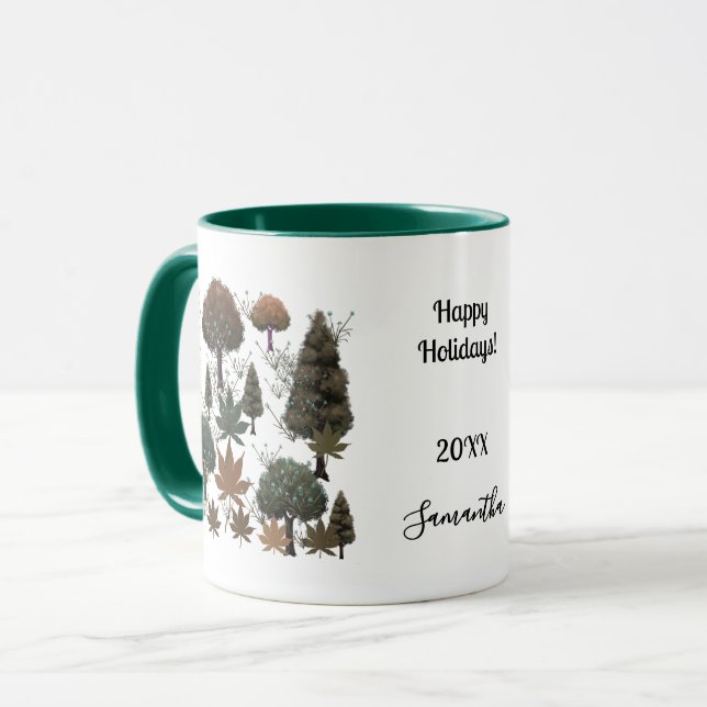 Personalised Retro Minimalist Holiday Trees  Mug (Front Left)