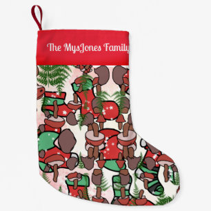 Personalised Retro Minimalist Mushroom Holidays Small Christmas Stocking