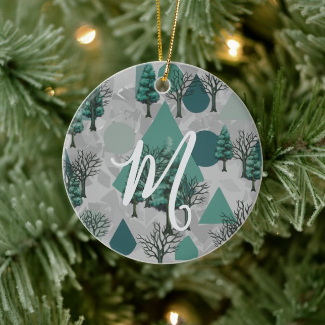 Personalised Retro Minimalist Trees and Shapes Ceramic Tree Decoration (Tree)