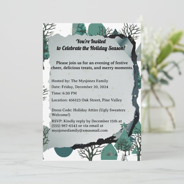 Personalised Retro Minimalist Trees and Shapes  Invitation (Standing Front)
