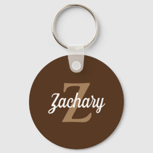 Personalised Retro Monogram Brown Tan White Key Ring