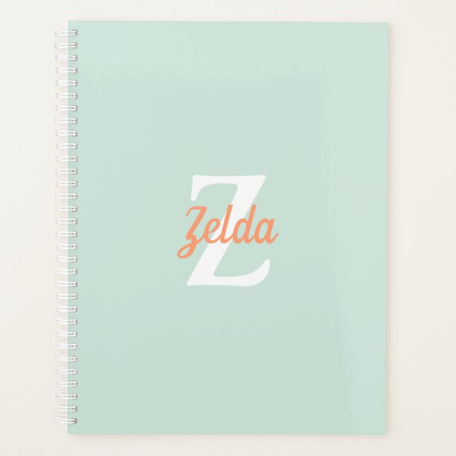 Personalised Retro Monogram Mint Green Orange 2024 Planner (Front)