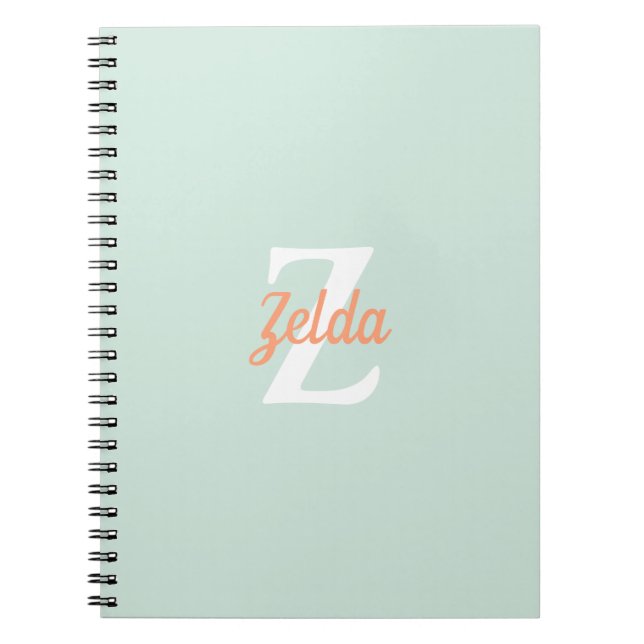 Personalised Retro Monogram Seafoam Green Orange Notebook (Front)