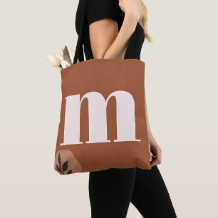 Personalised Retro Monogram with Terracotta Boho Tote Bag