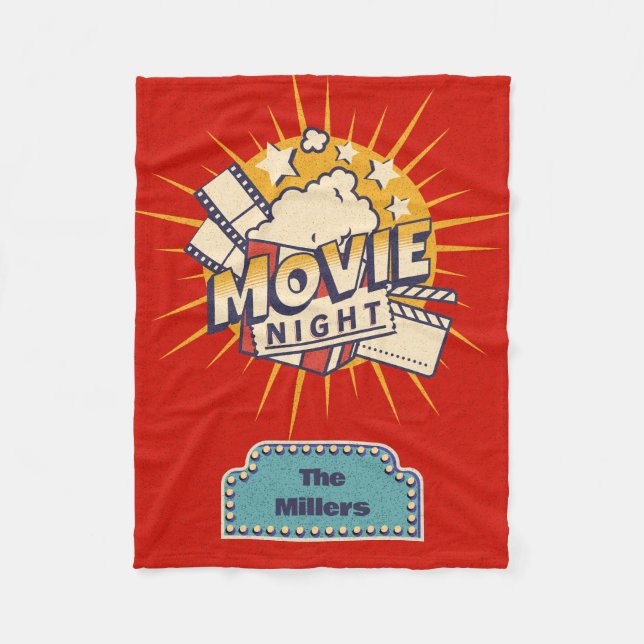 Personalised Retro Movie Night Family Name Fleece Blanket (Front)
