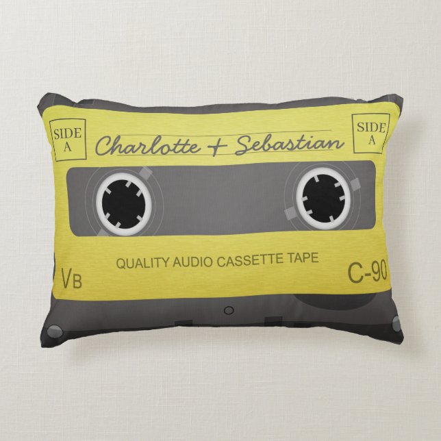 Personalised Retro Music Tape Add Text Novelty Decorative Cushion (Front)