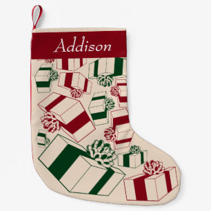 Personalised Retro Name Red Green Gifts Small Christmas Stocking