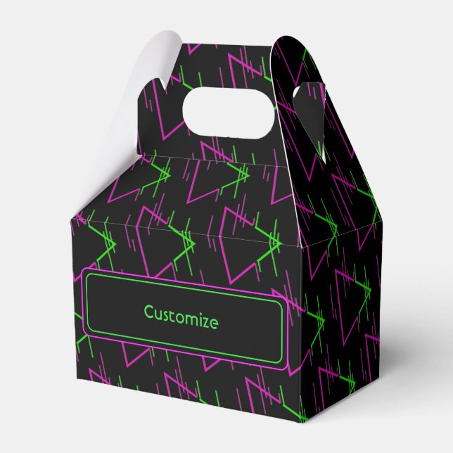 Personalised Retro Neon Geometric Pattern Gable Favour Box (Front Side)