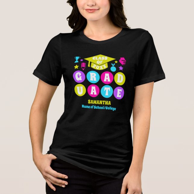 Personalised Retro Neon Graduation Tri-Blend Shirt (Front)