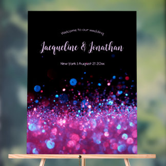 Personalised Retro Neon Pink Black Glitter Wedding Acrylic Sign