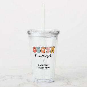 Personalised Retro OBGYN Nurse Acrylic Tumbler