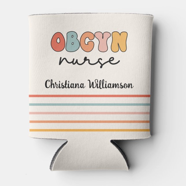 Personalised Retro OBGYN Nurse Can Cooler (Front)