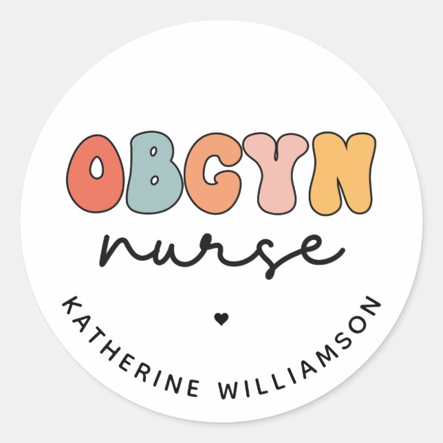 Personalised Retro OBGYN Nurse Classic Round Sticker (Front)