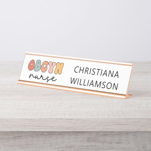 Personalised Retro OBGYN Nurse Desk Name Plate (Front)