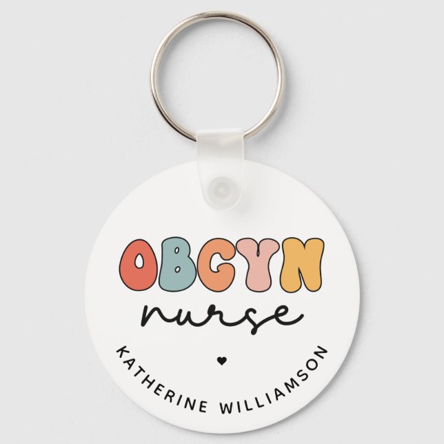 Personalised Retro OBGYN Nurse Key Ring (Front)