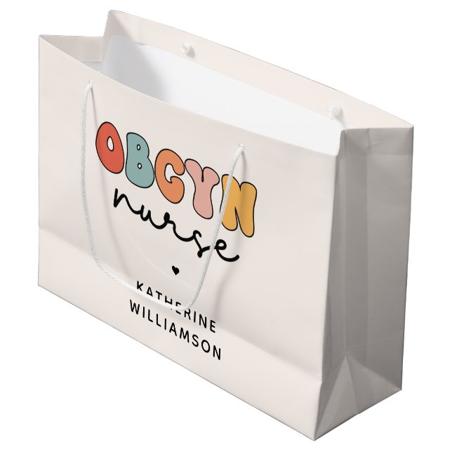 Personalised Retro OBGYN Nurse Large Gift Bag (Front Angled)