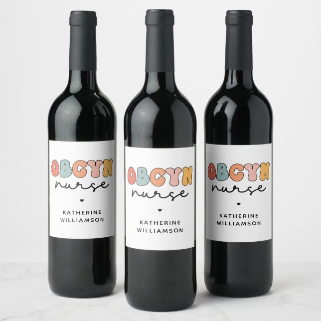 Personalised Retro OBGYN Nurse Wine Label (Bottles)