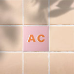 Personalised Retro Orange and Pink Monogram Tile<br><div class="desc">Personalised Retro Orange and Pink Monogram Decorative Tiles</div>
