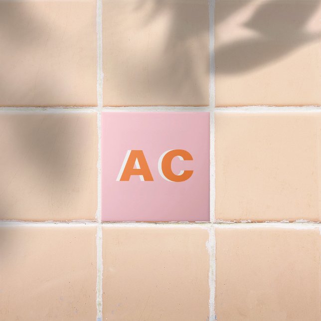 Personalised Retro Orange and Pink Monogram Tile (Creator Uploaded)