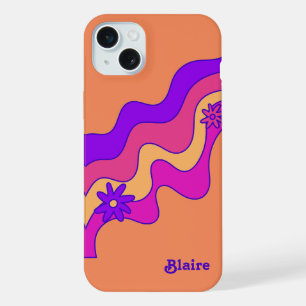 Personalised Retro Orange, Pink, Purple iPhone 15 Plus Case
