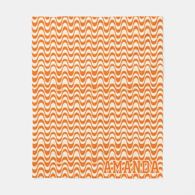 Personalised Retro Orange Wave Fleece Throw  Blanket (Front)