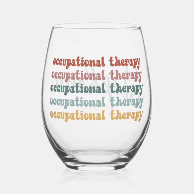 Personalised Retro OT Occupational Therapy OT Stemless Wine Glass (Front)