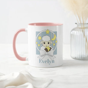 Personalised Retro Pastel Blue Cute Cartoon Lamb Mug